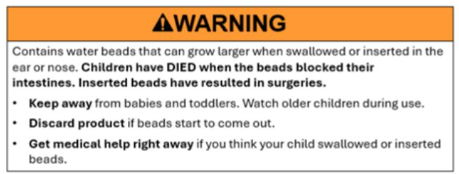 water bead warning label